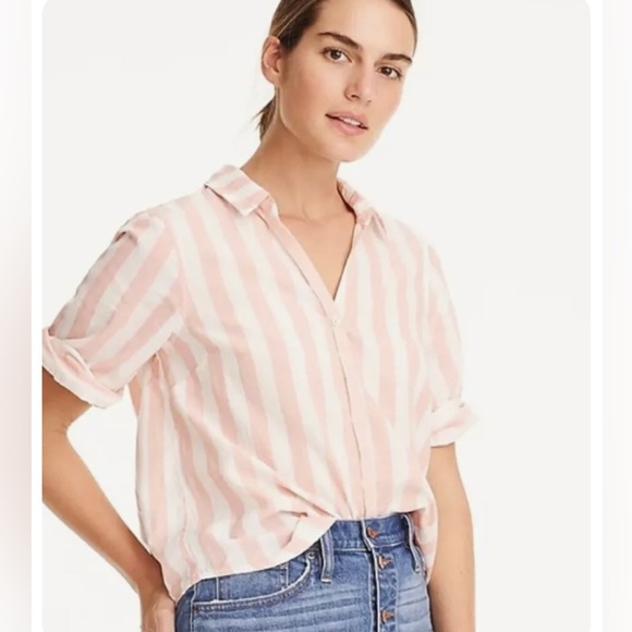 J. Crew Tops - J. Crew women’s striped collared shirt. Size Small Tall peach